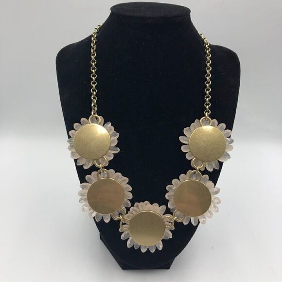 J Crew Women's Floral Statement Necklace Gold Tone Chunky Dress Up Fashion - Picture 5 of 9